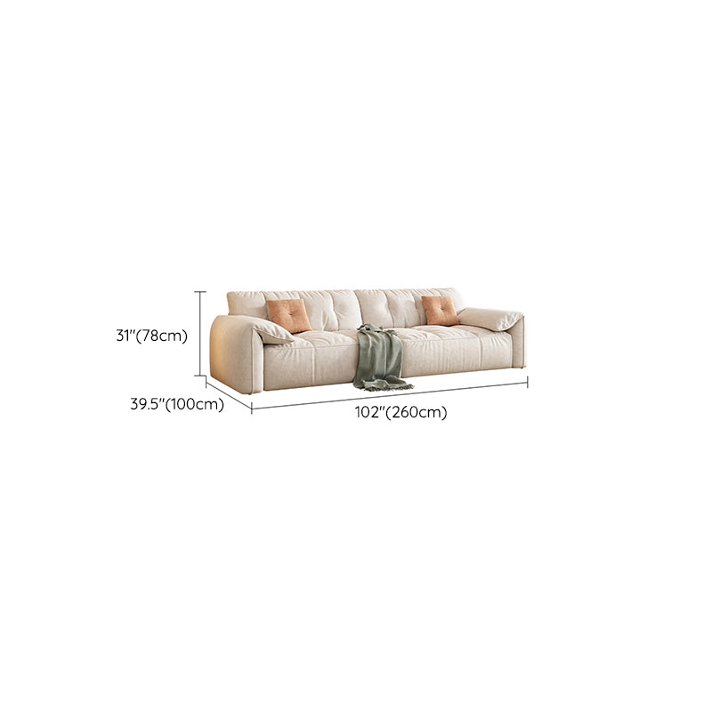 Off-White Fabric Sofa Pillow Top Arm Reclining Loveseat for Bonus Room