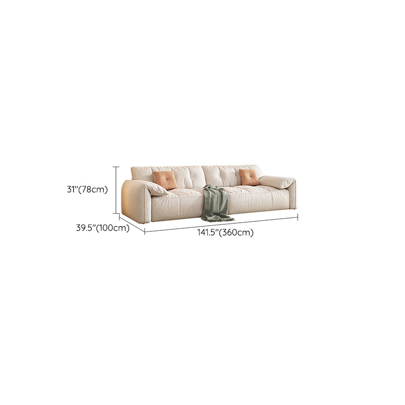Off-White Fabric Sofa Pillow Top Arm Reclining Loveseat for Bonus Room