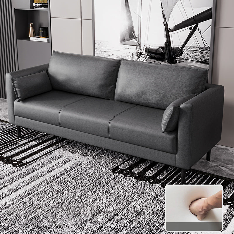 Scandinavian Faux Leather Sofa with 2 Pillows Square Arm Living Room Seating