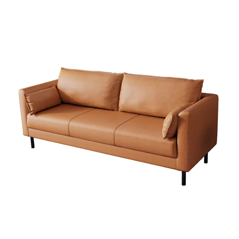 Scandinavian Faux Leather Sofa with 2 Pillows Square Arm Living Room Seating