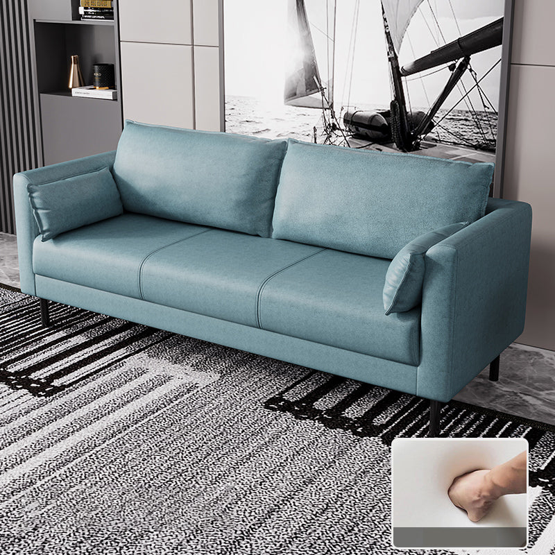 Scandinavian Faux Leather Sofa with 2 Pillows Square Arm Living Room Seating