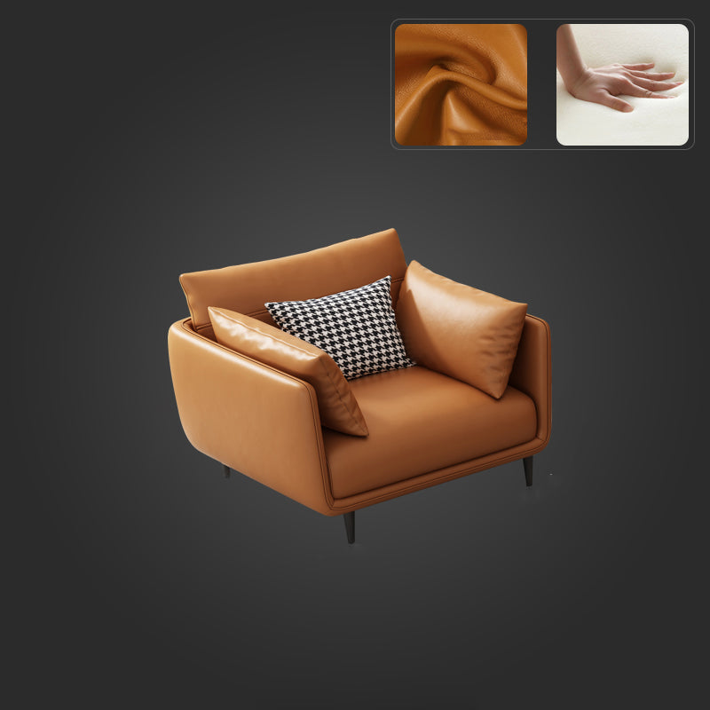 Mid Century Modern Orange Pillows Pillow Top Arm Genuine Leather Seating
