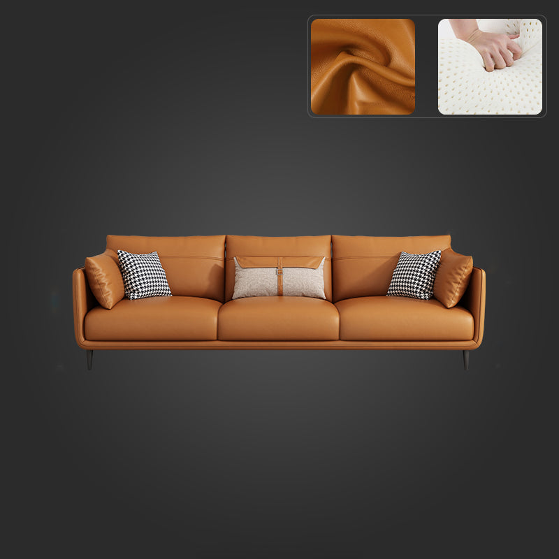 Mid Century Modern Orange Pillows Pillow Top Arm Genuine Leather Seating