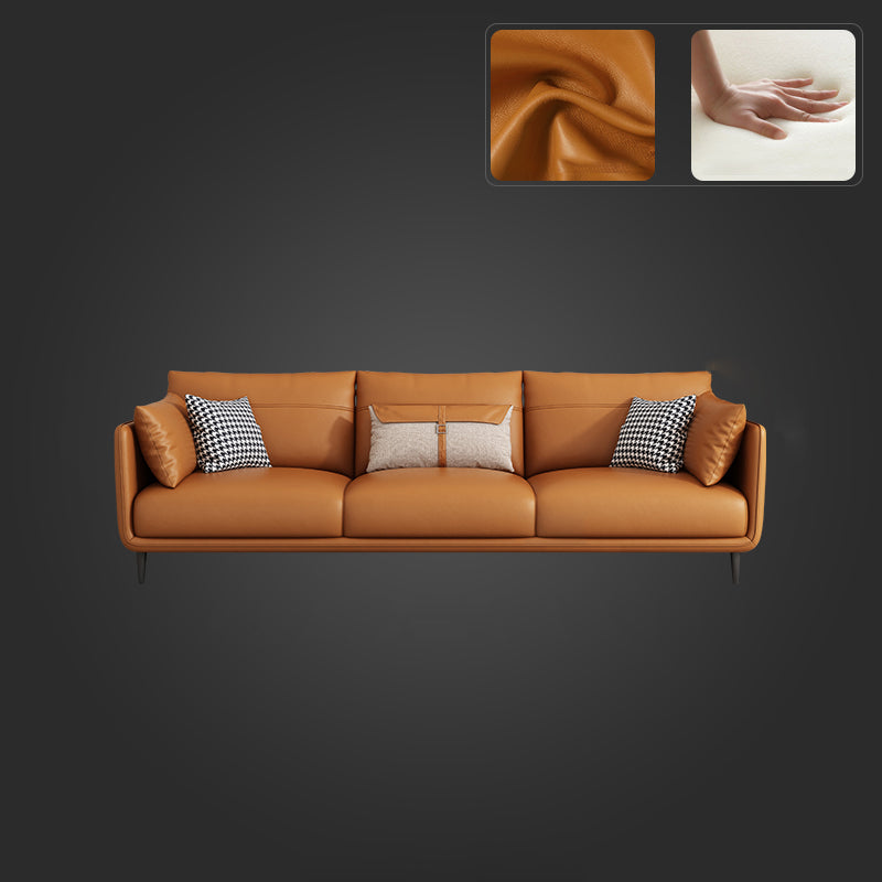 Mid Century Modern Orange Pillows Pillow Top Arm Genuine Leather Seating