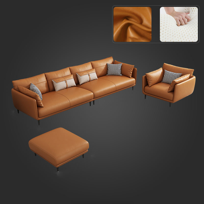 Mid Century Modern Orange Pillows Pillow Top Arm Genuine Leather Seating