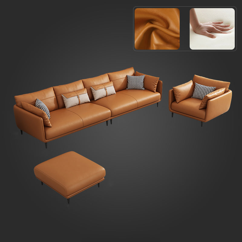 Mid Century Modern Orange Pillows Pillow Top Arm Genuine Leather Seating