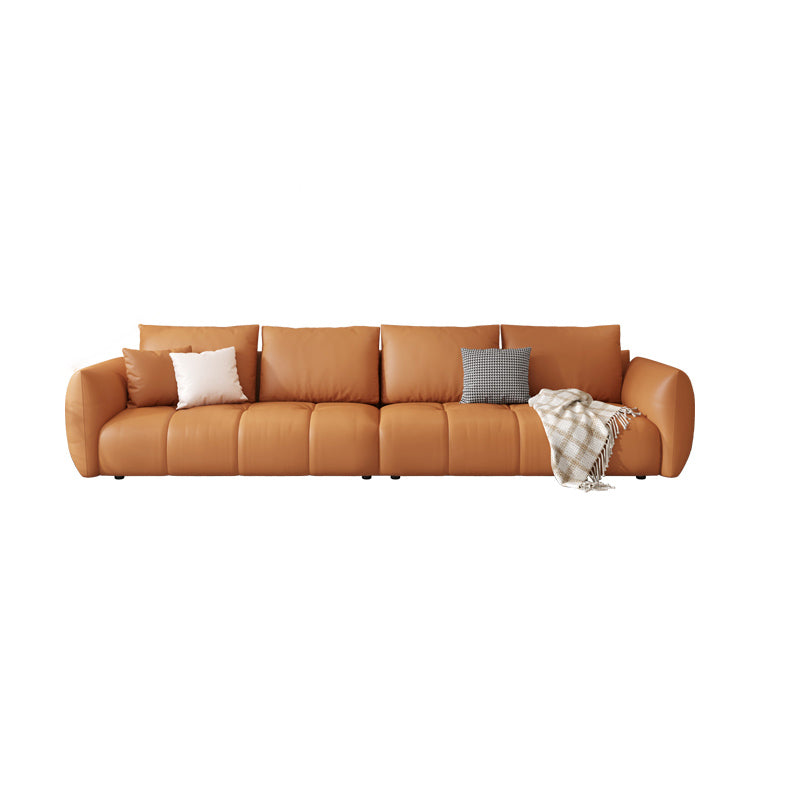 Scandinavian Genuine Leather Orange Pillows Square Arm Living Room Seating