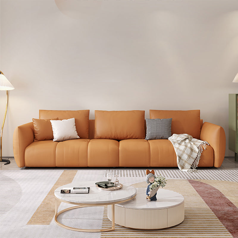 Scandinavian Genuine Leather Orange Pillows Square Arm Living Room Seating
