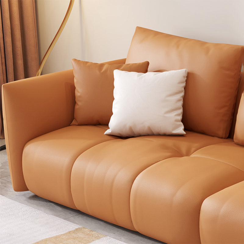 Scandinavian Genuine Leather Orange Pillows Square Arm Living Room Seating
