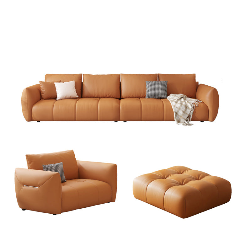 Scandinavian Genuine Leather Orange Pillows Square Arm Living Room Seating
