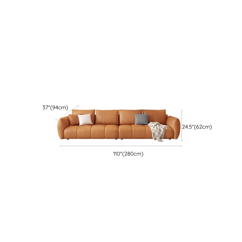 Scandinavian Genuine Leather Orange Pillows Square Arm Living Room Seating