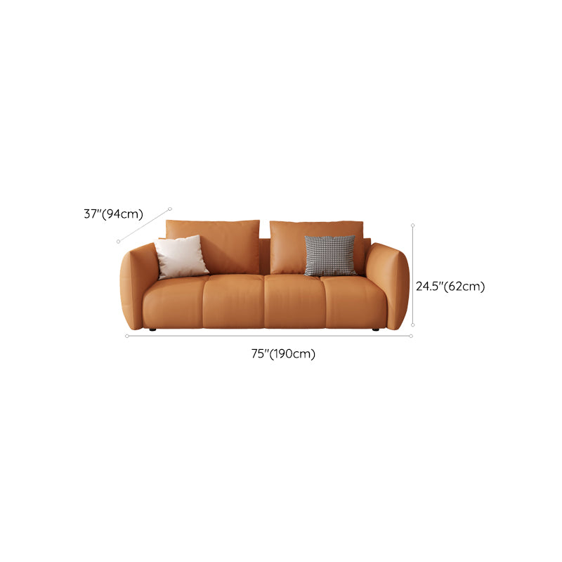 Scandinavian Genuine Leather Orange Pillows Square Arm Living Room Seating