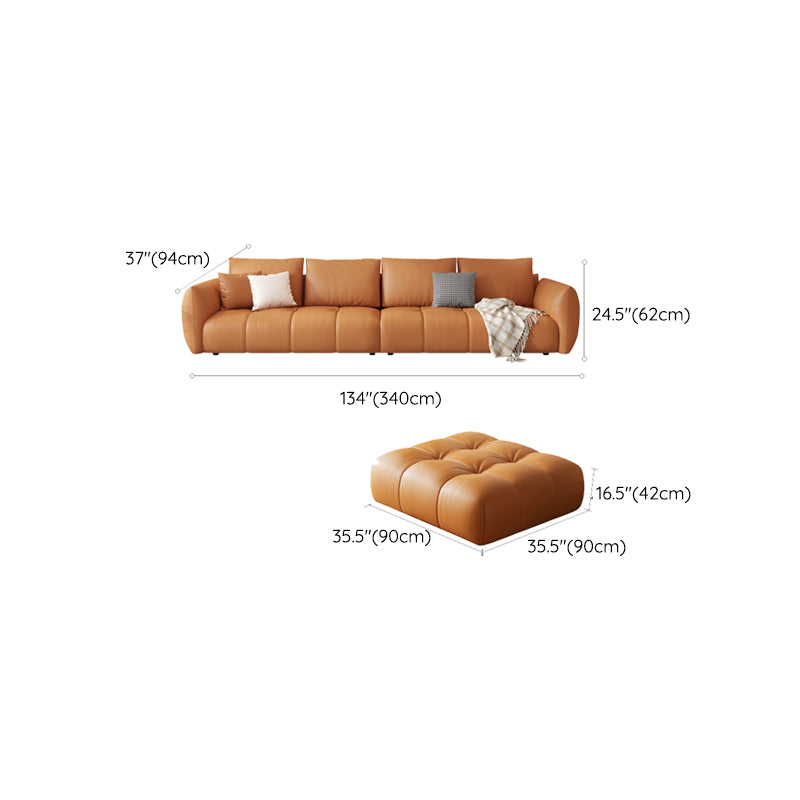 Scandinavian Genuine Leather Orange Pillows Square Arm Living Room Seating