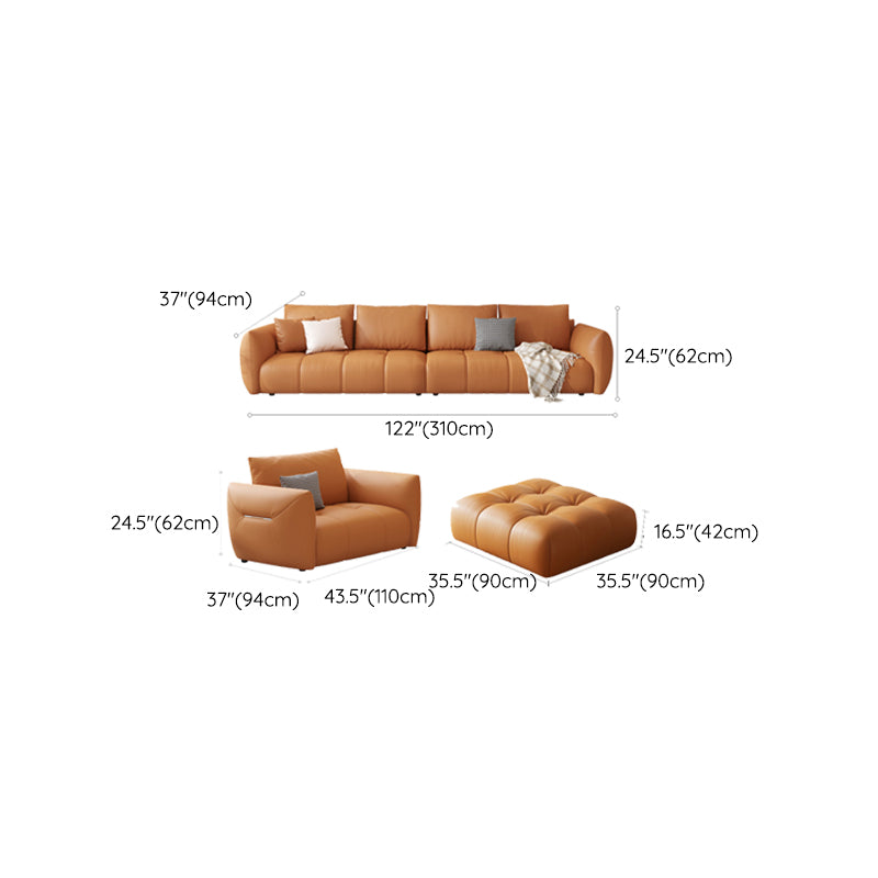 Scandinavian Genuine Leather Orange Pillows Square Arm Living Room Seating