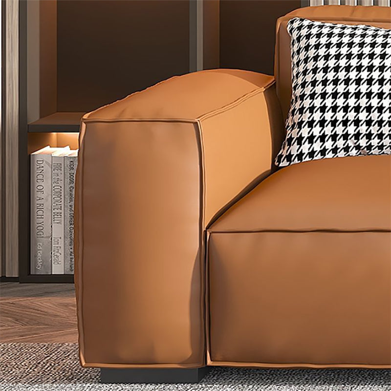 Vintage Genuine Leather Orange Cushions Square Arm Living Room Settee