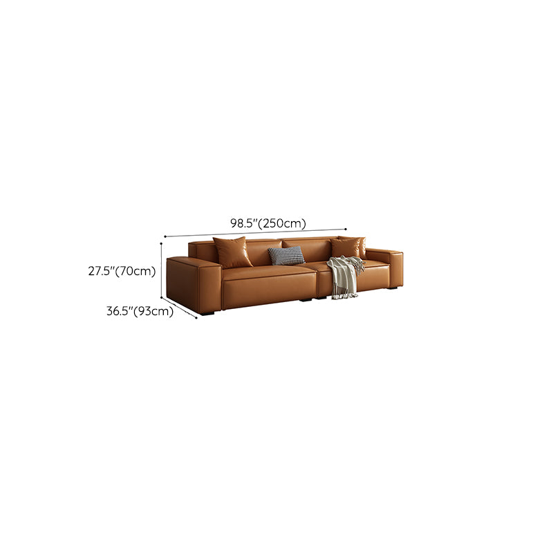 Vintage Genuine Leather Orange Cushions Square Arm Living Room Settee