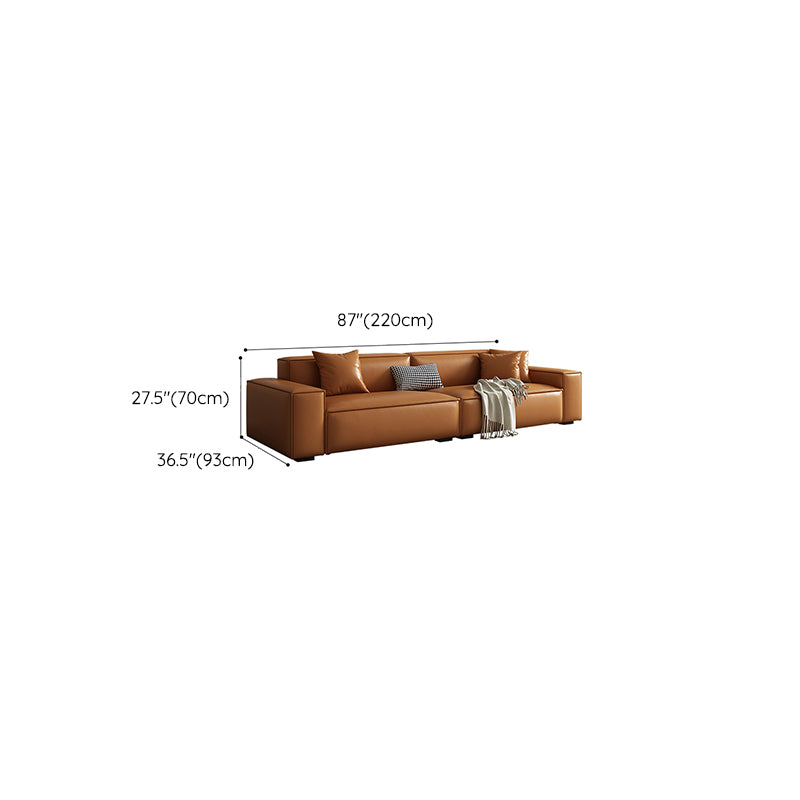 Vintage Genuine Leather Orange Cushions Square Arm Living Room Settee