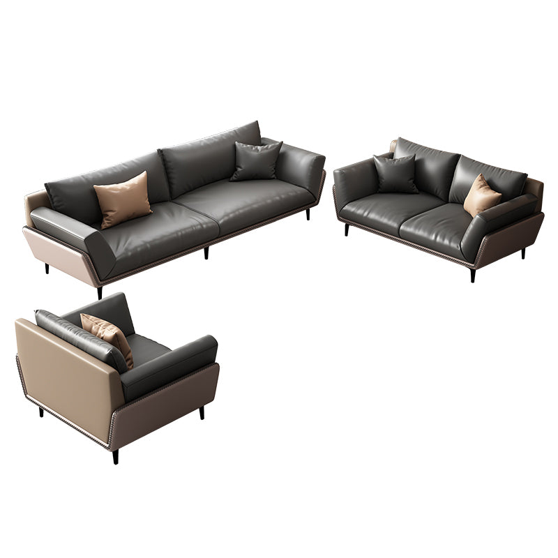 Black Faux Leather Flared Arm Chesterfield Sofa Industrial Style Seating