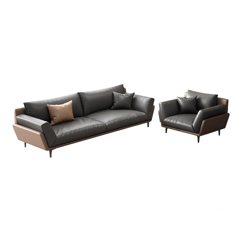 Black Faux Leather Flared Arm Chesterfield Sofa Industrial Style Seating