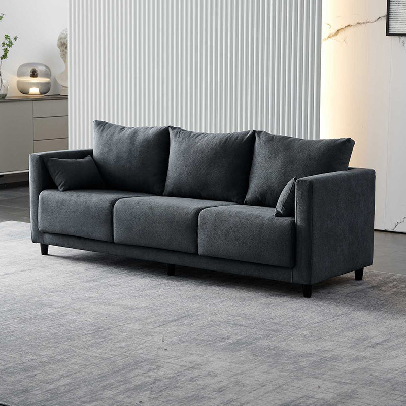 Mid-Century Modern Faux Leather Loose Back Seating Hair Pin Legs Sofa for Living Room