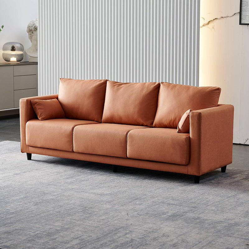Mid-Century Modern Faux Leather Loose Back Seating Hair Pin Legs Sofa for Living Room