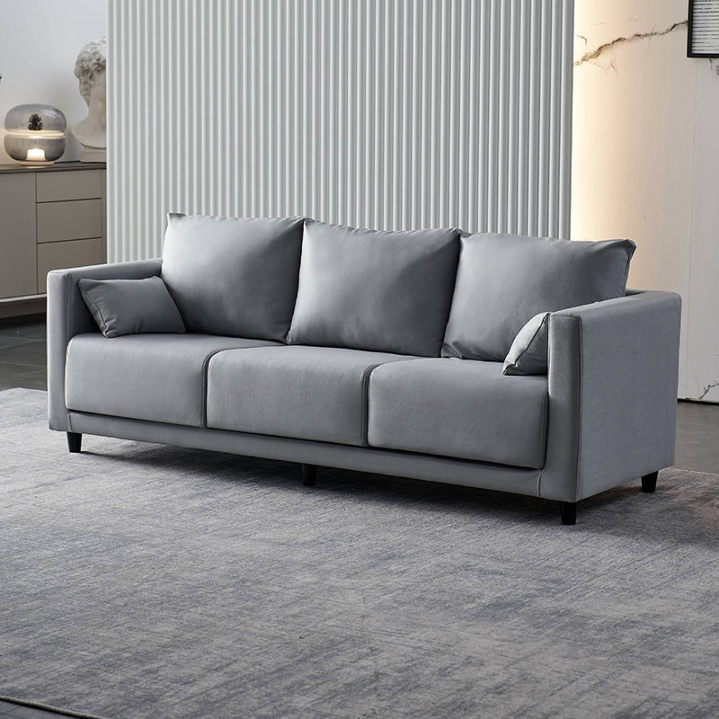 Mid-Century Modern Faux Leather Loose Back Seating Hair Pin Legs Sofa for Living Room