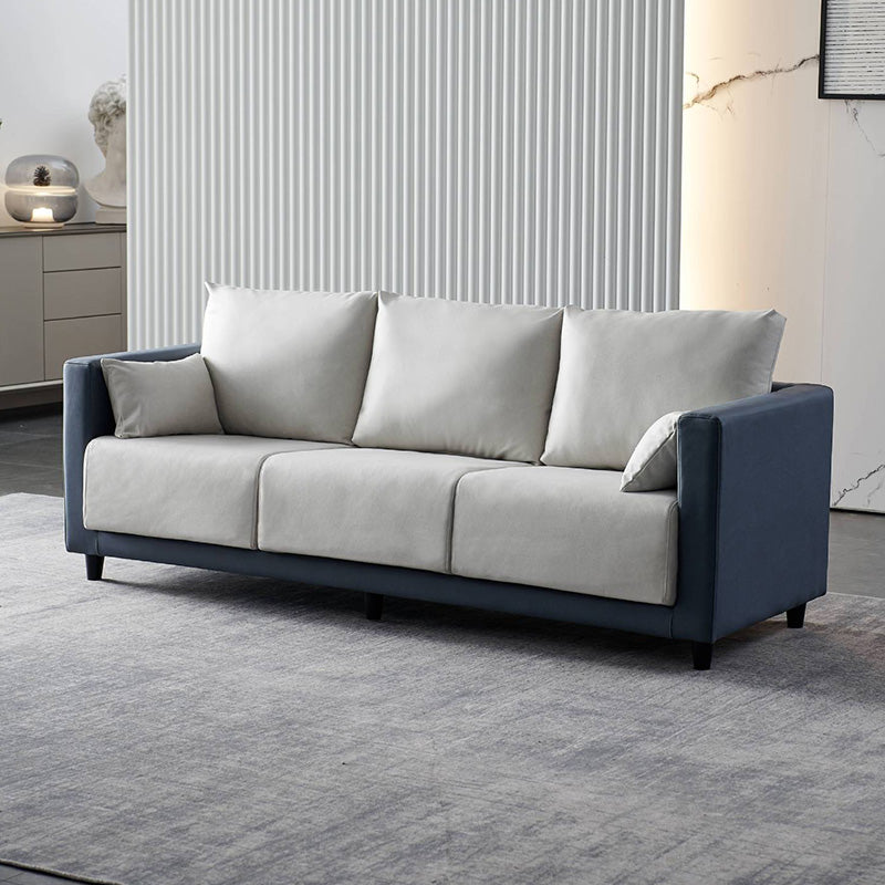 Mid-Century Modern Faux Leather Loose Back Seating Hair Pin Legs Sofa for Living Room
