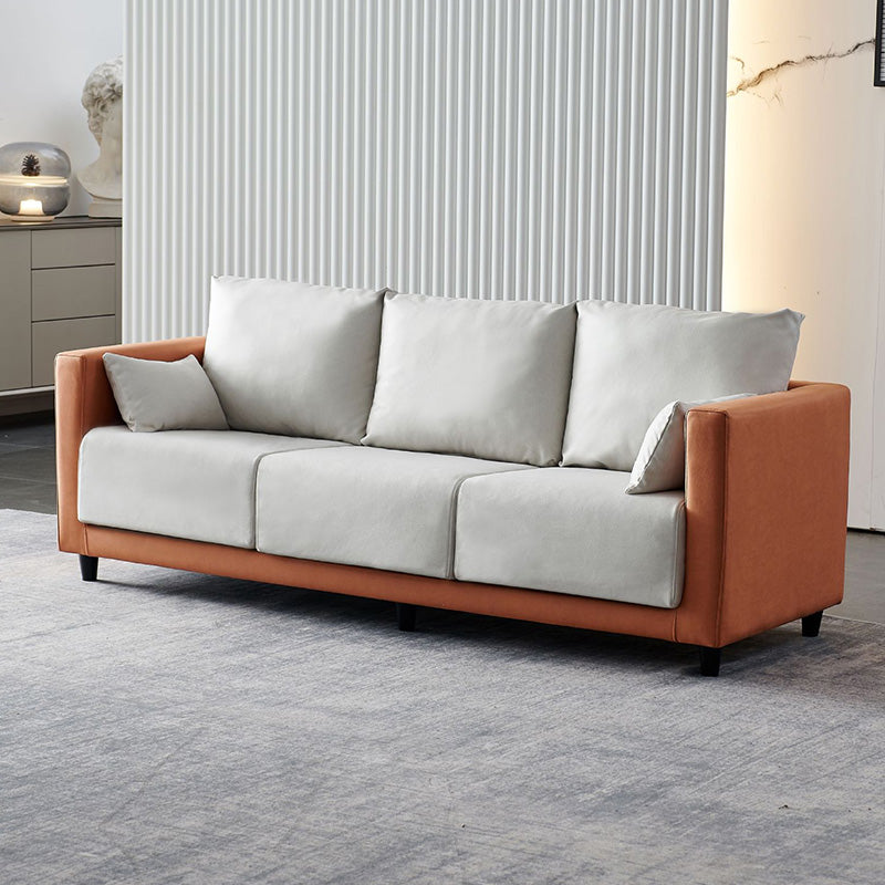 Mid-Century Modern Faux Leather Loose Back Seating Hair Pin Legs Sofa for Living Room