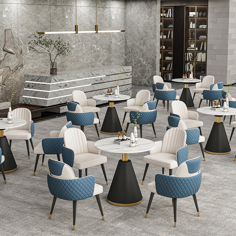 Glam Dining Table Set with Padded Chairs 1/2/5 Pcs White Stone Dining Set for Home