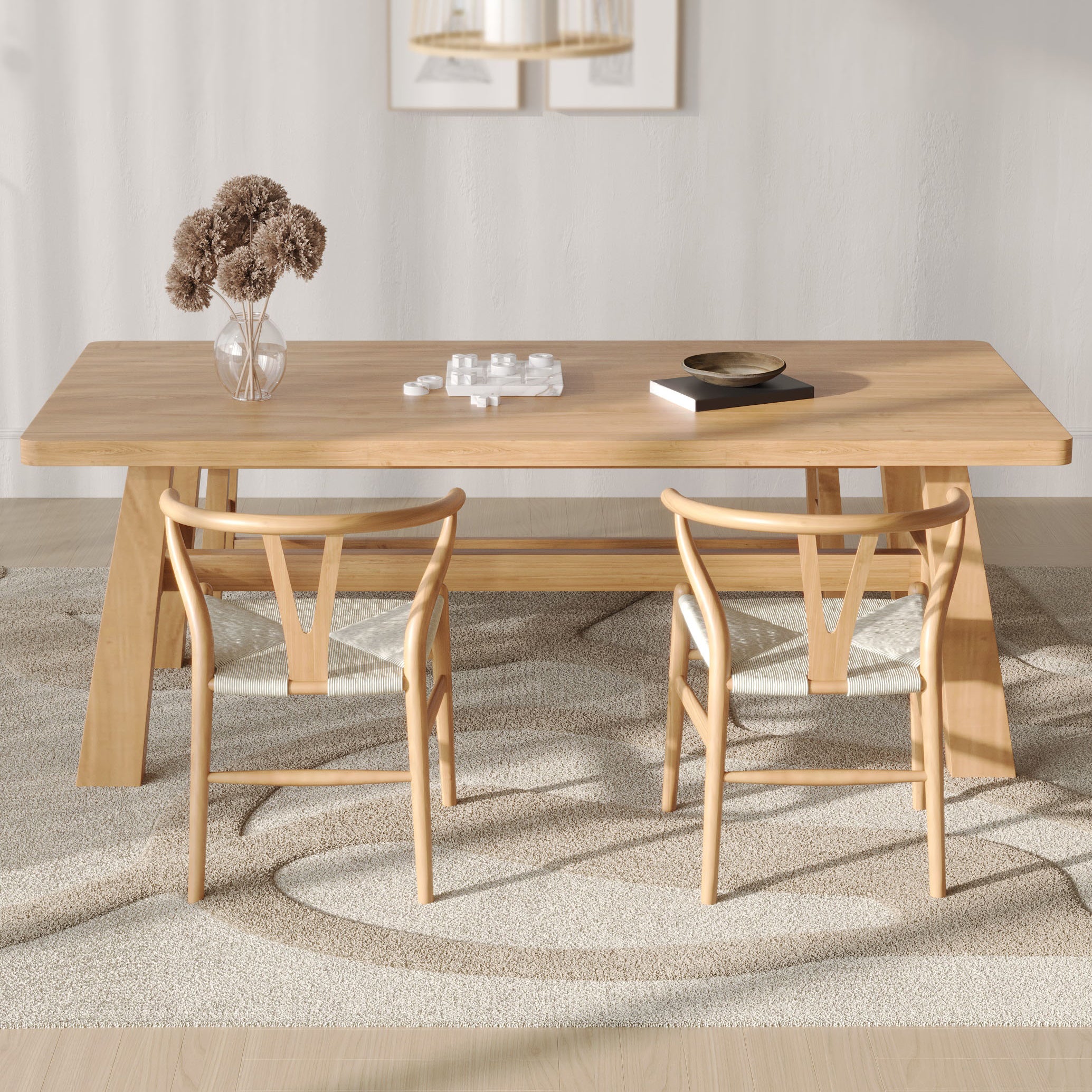 Modern Rectangle Pine Wood Dining Table 1/3 Pieces Dining Set for Dining Room