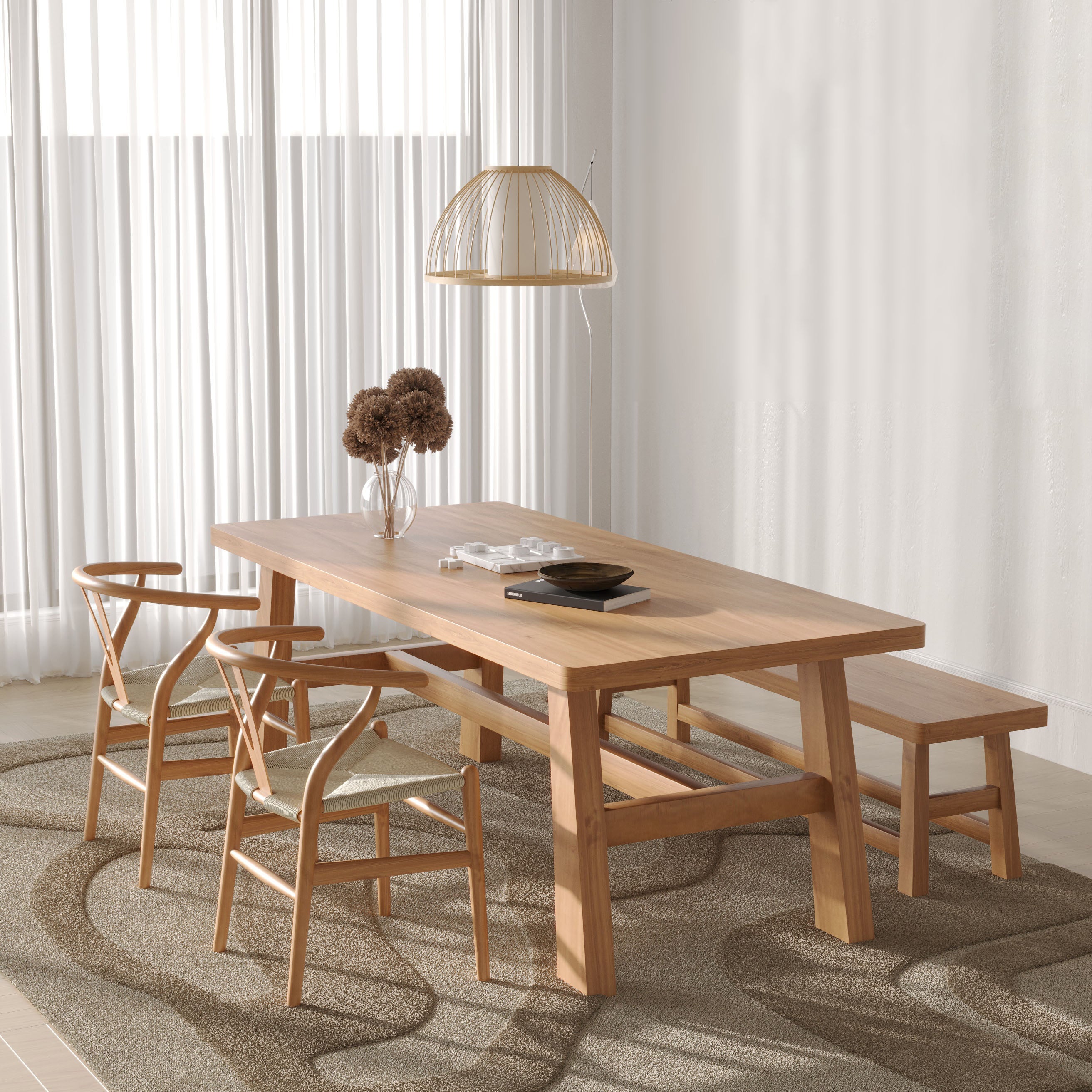 Modern Rectangle Pine Wood Dining Table 1/3 Pieces Dining Set for Dining Room