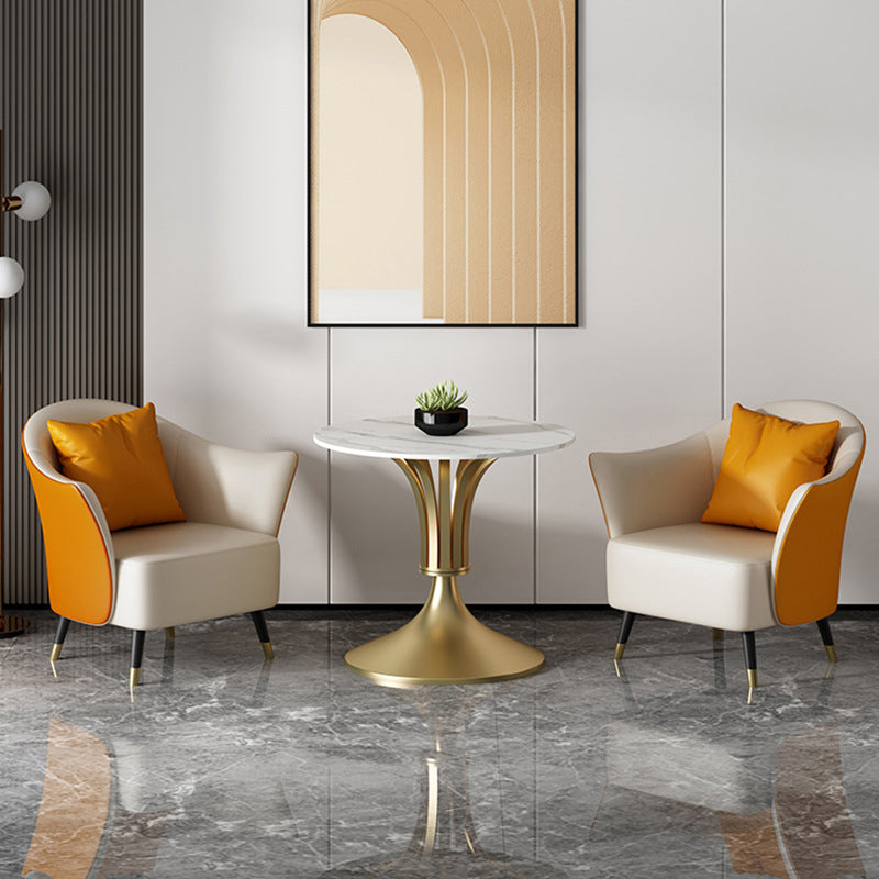 Metal Glam Dining Set with Padded Chairs 1/2/3/5 Pcs White Stone Dining Table Set