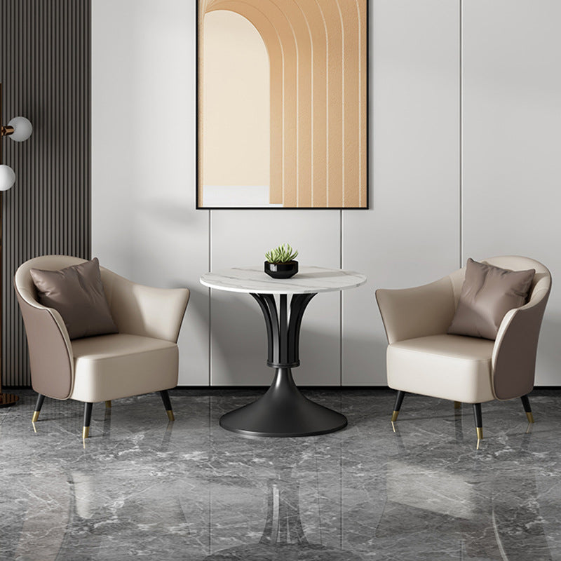 Metal Glam Dining Set with Padded Chairs 1/2/3/5 Pcs White Stone Dining Table Set