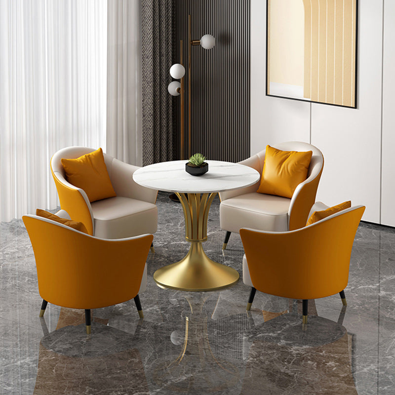 Metal Glam Dining Set with Padded Chairs 1/2/3/5 Pcs White Stone Dining Table Set