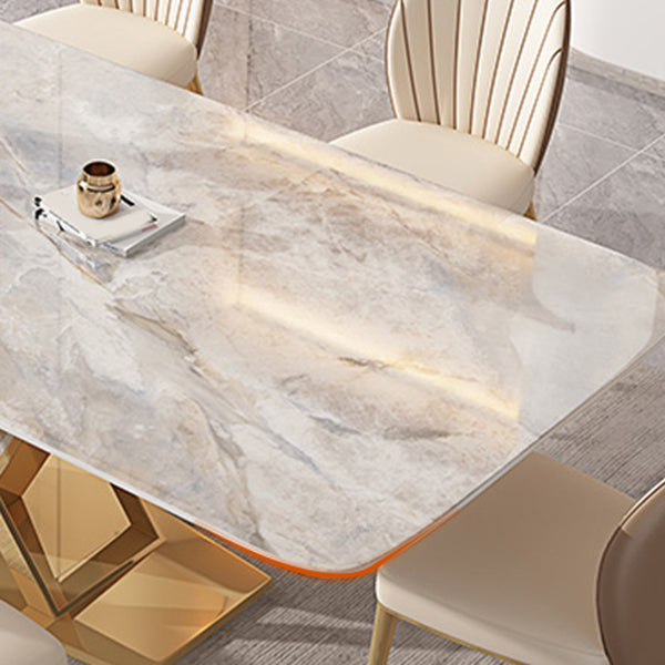 Glossy Gray Stone Dining Table Set 1/4/5/7 Pcs Glam Dinette Set with Leather Chairs