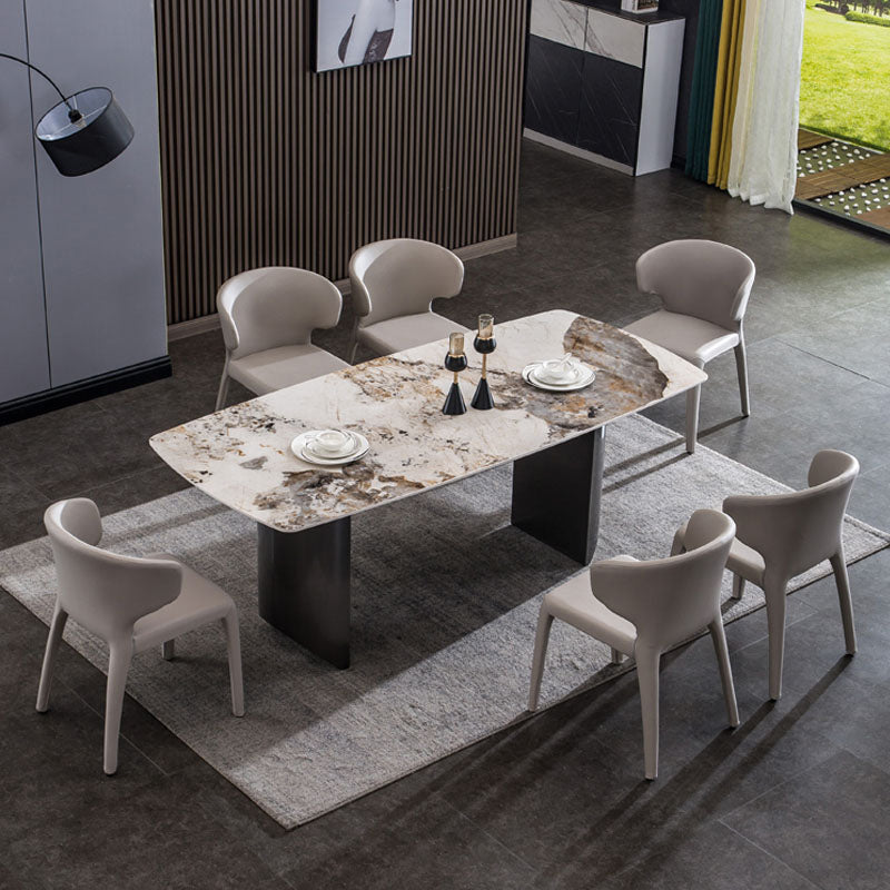 Beige Stone Dinette Table Set 1/4/5/7 Pcs Glam Style Dining Set