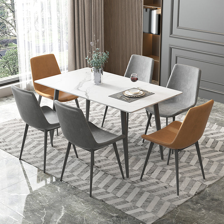 White Dining Table Set with Solid Back Chairs 1/4/5/7 Pcs Modern Dinette Set