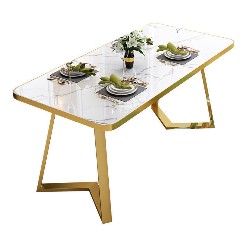Dinner Room Dining Table Kitchen Luxury Stone Metal Base Dining Table