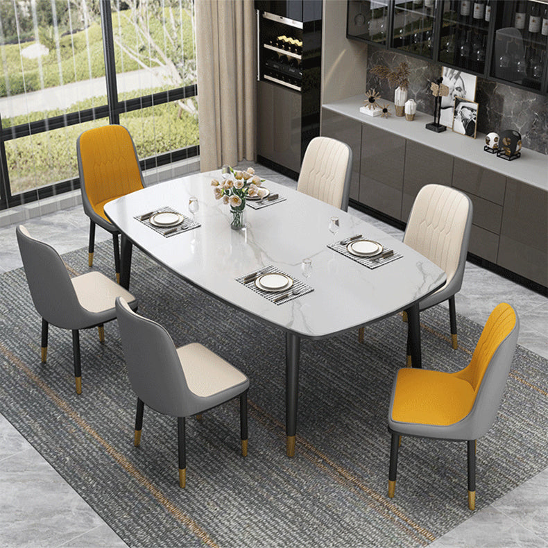 Glam Style Rectangle Dining Table Stone Top Dining Table with 4 Legs
