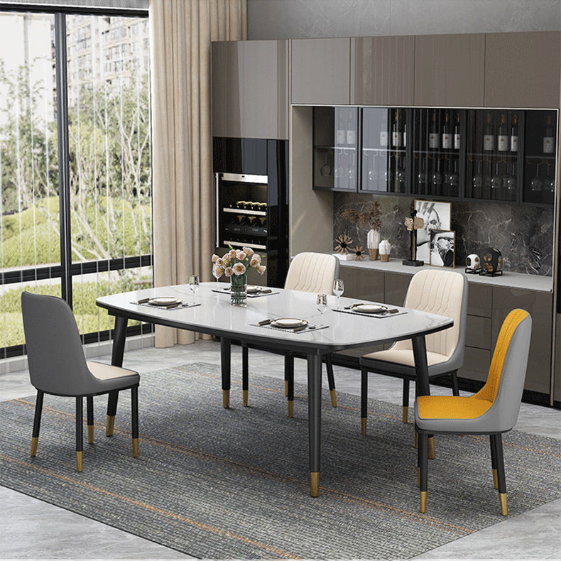Glam Style Rectangle Dining Table Stone Top Dining Table with 4 Legs