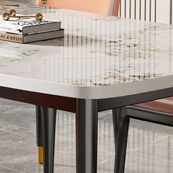Rectangle Stone Top Dining Table Glam Style Kitchen Dining Table with Black Legs