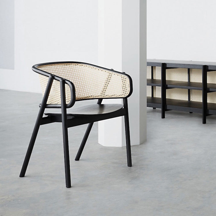 Solid Wood Arm Chair Modern Open Back Dining Chair for Living Room