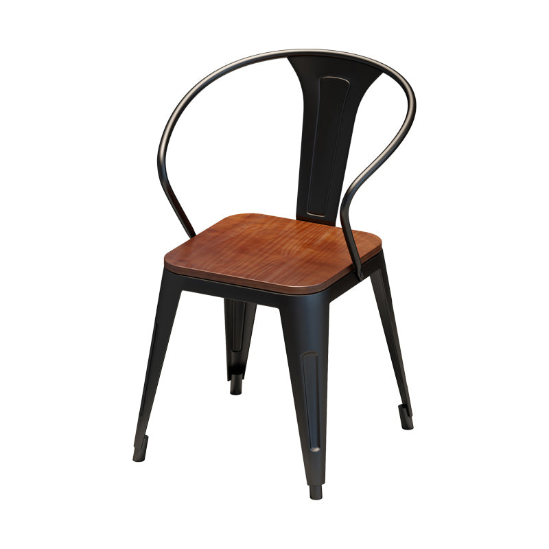 Solid Wood Dining Chairs Slat Back Arm Chair with Metal Base