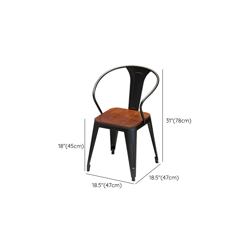 Solid Wood Dining Chairs Slat Back Arm Chair with Metal Base
