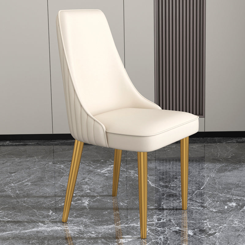 Glam Style Side Chair Parsons Leather Dining Chair with Gold Frame
