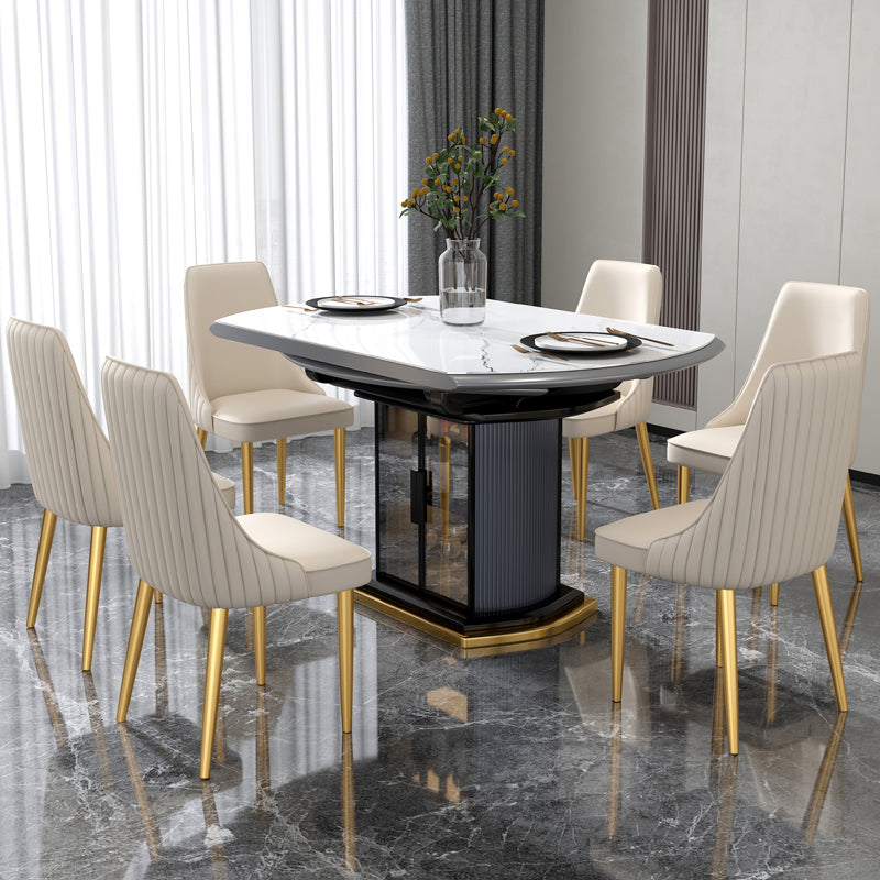 Glam Style Side Chair Parsons Leather Dining Chair with Gold Frame