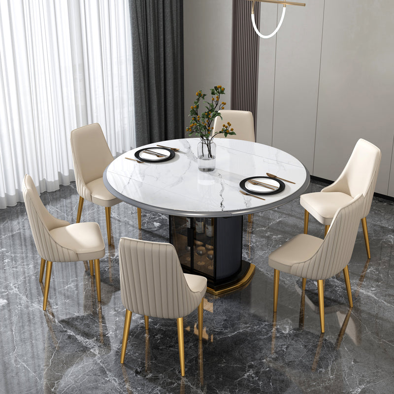Glam Style Side Chair Parsons Leather Dining Chair with Gold Frame