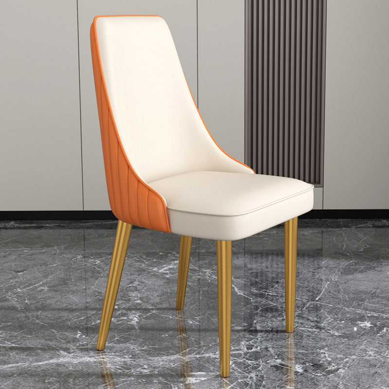 Glam Style Side Chair Parsons Leather Dining Chair with Gold Frame