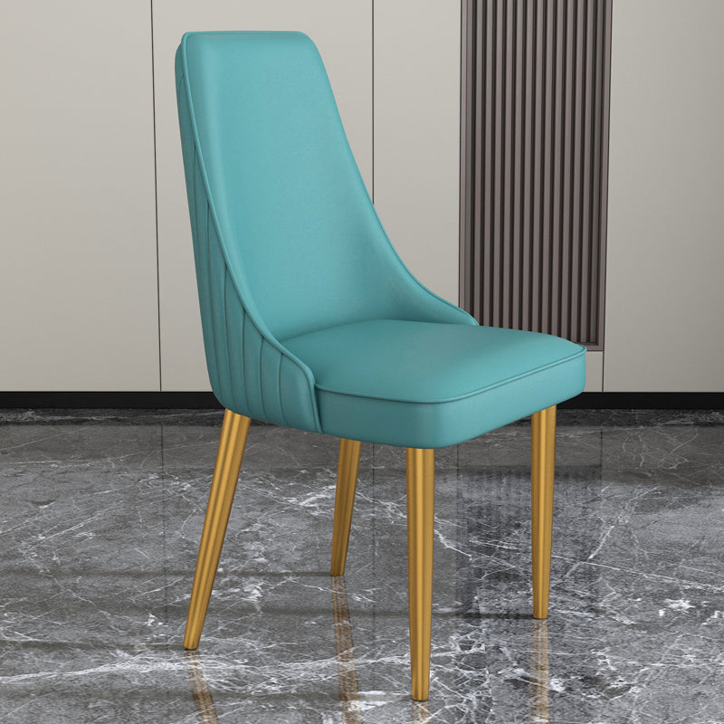 Glam Style Side Chair Parsons Leather Dining Chair with Gold Frame