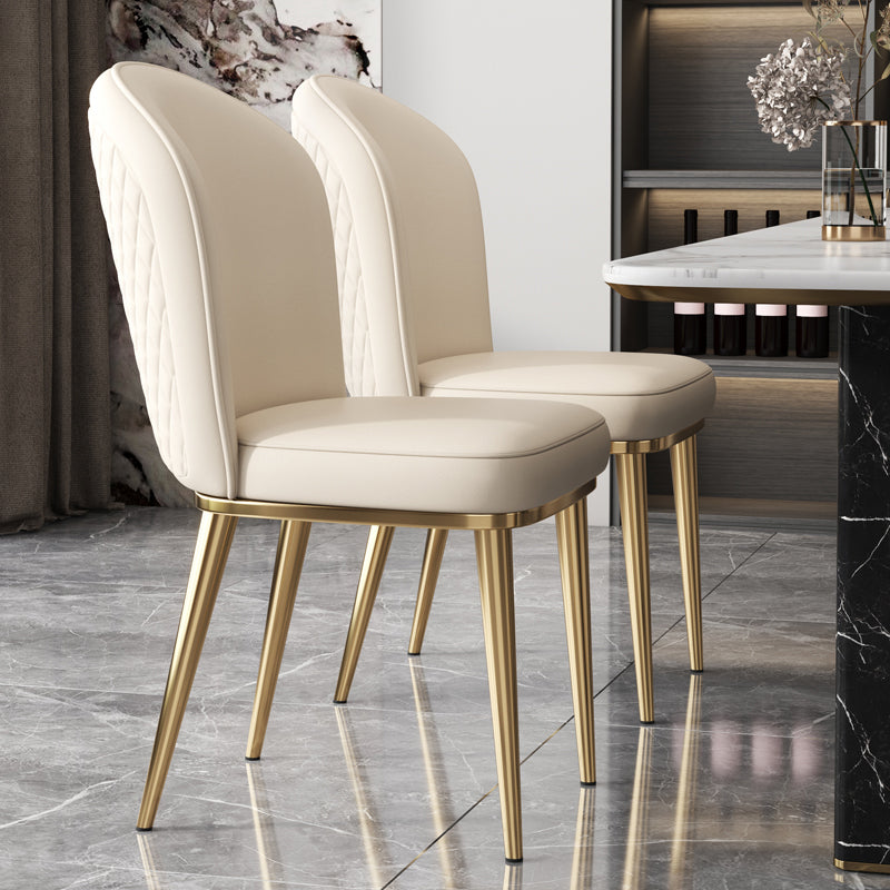 Leather Side Chair Glam Gold Base Dining Chair for Living Room